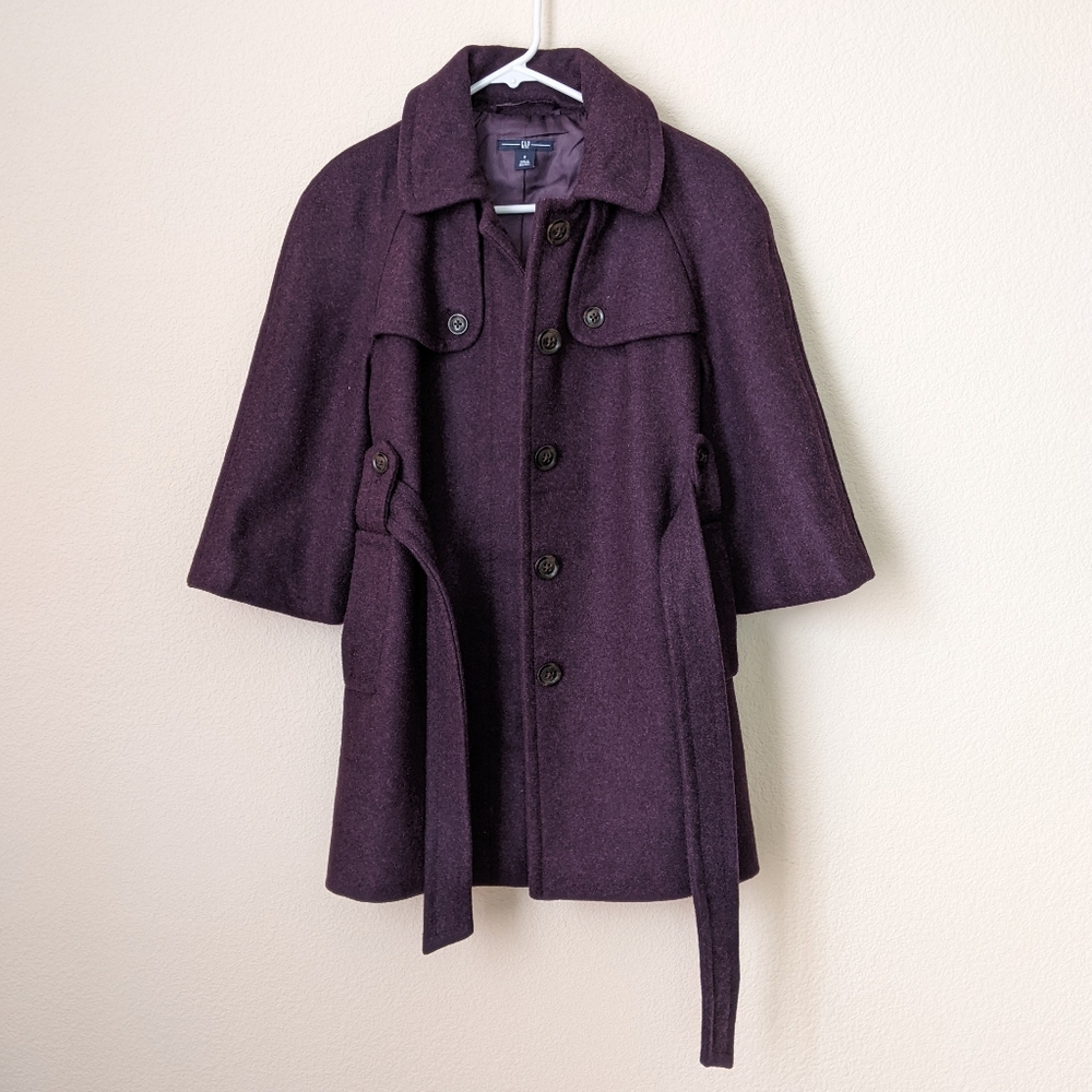 Gap Heavyweight Winter Fall Wool Blend Pea Coat 3/4 Sleeves Dark Purple Small